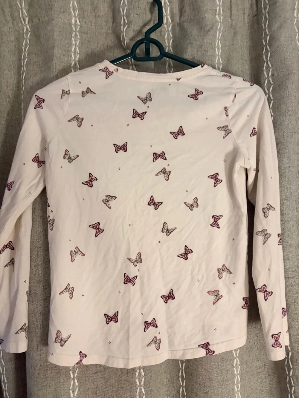 Old Navy Cream Long-Sleeve Tee with Pink Butterfly Print